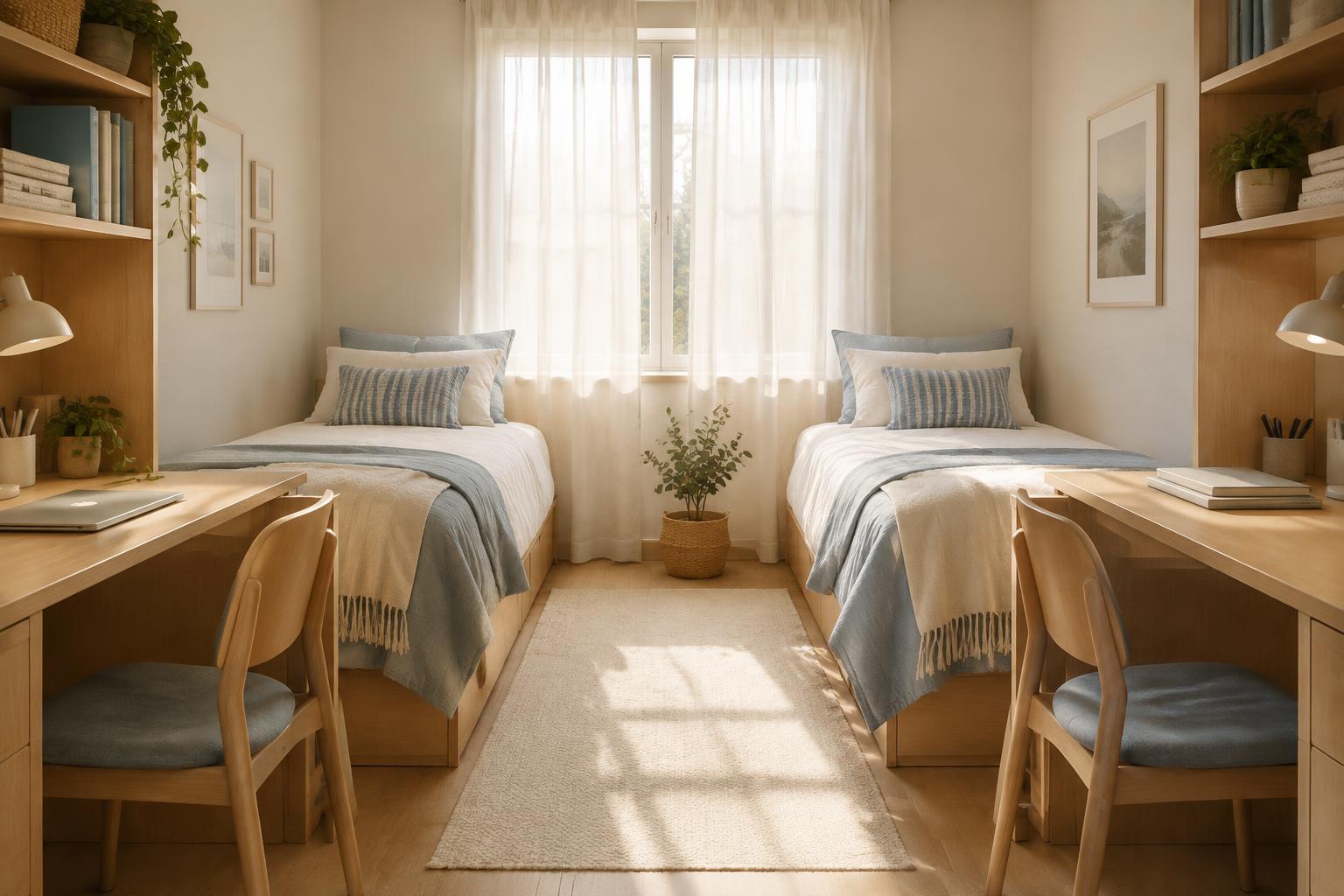 Twin sharing student room with two beds and desks
